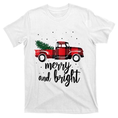 Merry And Bright Cute Red Plaid Truck Happy Holiday Raglan Baseball T-Shirt