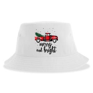 Merry And Bright Cute Red Plaid Truck Happy Holiday Raglan Baseball Sustainable Bucket Hat