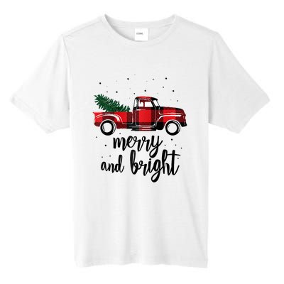 Merry And Bright Cute Red Plaid Truck Happy Holiday Raglan Baseball Tall Fusion ChromaSoft Performance T-Shirt