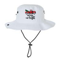 Merry And Bright Cute Red Plaid Truck Happy Holiday Raglan Baseball Legacy Cool Fit Booney Bucket Hat