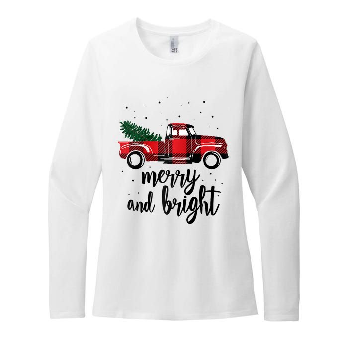 Merry And Bright Cute Red Plaid Truck Happy Holiday Raglan Baseball Womens CVC Long Sleeve Shirt