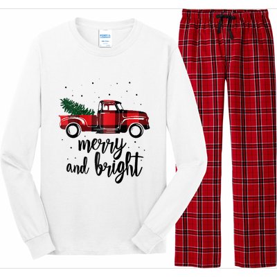 Merry And Bright Cute Red Plaid Truck Happy Holiday Raglan Baseball Long Sleeve Pajama Set