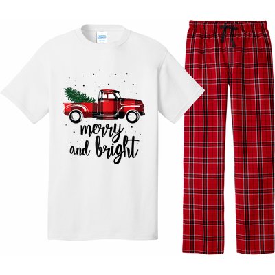 Merry And Bright Cute Red Plaid Truck Happy Holiday Raglan Baseball Pajama Set