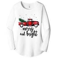 Merry And Bright Cute Red Plaid Truck Happy Holiday Raglan Baseball Women's Perfect Tri Tunic Long Sleeve Shirt