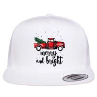 Merry And Bright Cute Red Plaid Truck Happy Holiday Raglan Baseball Flat Bill Trucker Hat