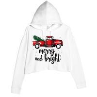 Merry And Bright Cute Red Plaid Truck Happy Holiday Raglan Baseball Crop Fleece Hoodie