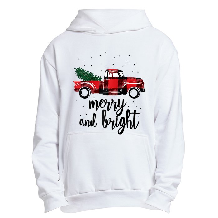 Merry And Bright Cute Red Plaid Truck Happy Holiday Raglan Baseball Urban Pullover Hoodie