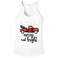 Merry And Bright Cute Red Plaid Truck Happy Holiday Raglan Baseball Ladies PosiCharge Competitor Racerback Tank