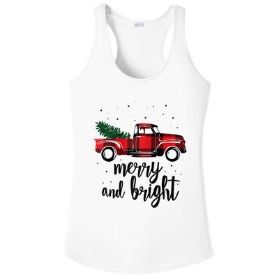 Merry And Bright Cute Red Plaid Truck Happy Holiday Raglan Baseball Ladies PosiCharge Competitor Racerback Tank