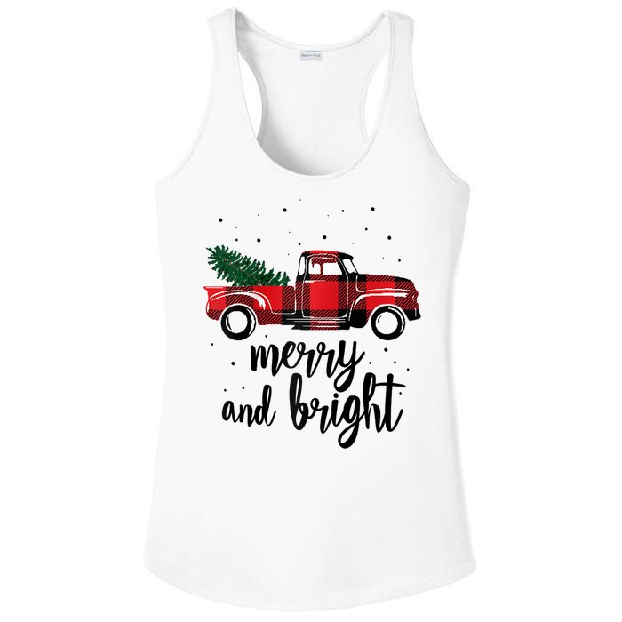 Merry And Bright Cute Red Plaid Truck Happy Holiday Raglan Baseball Ladies PosiCharge Competitor Racerback Tank