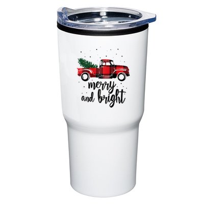 Merry And Bright Cute Red Plaid Truck Happy Holiday Raglan Baseball Tumbler