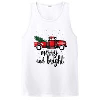 Merry And Bright Cute Red Plaid Truck Happy Holiday Raglan Baseball PosiCharge Competitor Tank