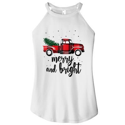 Merry And Bright Cute Red Plaid Truck Happy Holiday Raglan Baseball Women's Perfect Tri Rocker Tank