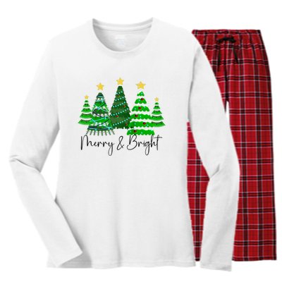 Merry And Bright Funny Christmas Tree Christmas Costume Cute Raglan Baseball Women's Long Sleeve Flannel Pajama Set 