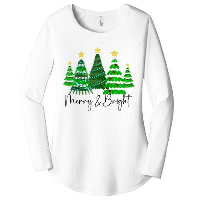 Merry And Bright Funny Christmas Tree Christmas Costume Cute Raglan Baseball Women's Perfect Tri Tunic Long Sleeve Shirt