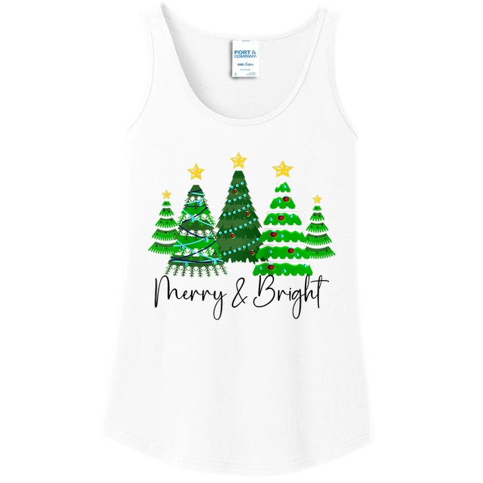 Merry And Bright Funny Christmas Tree Christmas Costume Cute Raglan Baseball Ladies Essential Tank