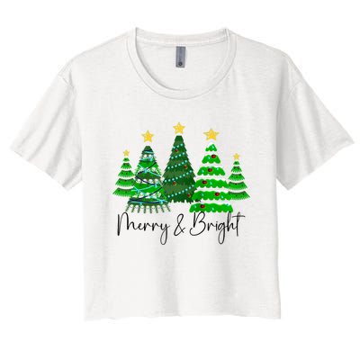 Merry And Bright Funny Christmas Tree Christmas Costume Cute Raglan Baseball Women's Crop Top Tee