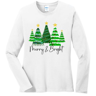 Merry And Bright Funny Christmas Tree Christmas Costume Cute Raglan Baseball Ladies Long Sleeve Shirt