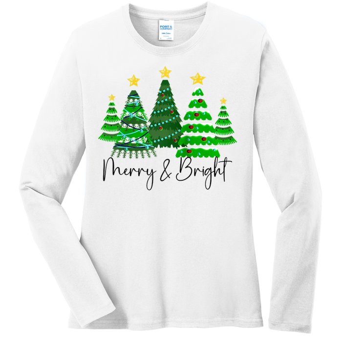 Merry And Bright Funny Christmas Tree Christmas Costume Cute Raglan Baseball Ladies Long Sleeve Shirt