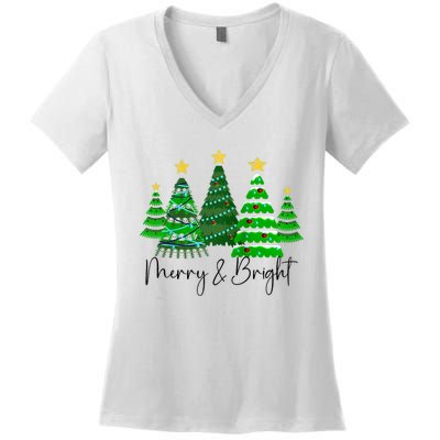 Merry And Bright Funny Christmas Tree Christmas Costume Cute Raglan Baseball Women's V-Neck T-Shirt