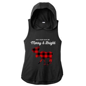 Merry And Bright Buffalo Plaid Christmas Moose Ladies PosiCharge Tri-Blend Wicking Draft Hoodie Tank