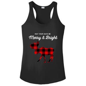 Merry And Bright Buffalo Plaid Christmas Moose Ladies PosiCharge Competitor Racerback Tank