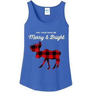 Merry And Bright Buffalo Plaid Christmas Moose Ladies Essential Tank