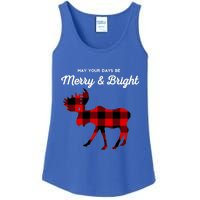 Merry And Bright Buffalo Plaid Christmas Moose Ladies Essential Tank