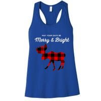 Merry And Bright Buffalo Plaid Christmas Moose Women's Racerback Tank