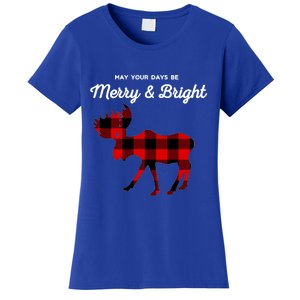 Merry And Bright Buffalo Plaid Christmas Moose Women's T-Shirt