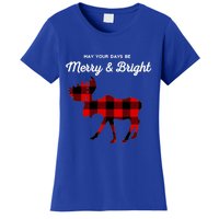 Merry And Bright Buffalo Plaid Christmas Moose Women's T-Shirt