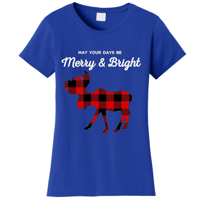 Merry And Bright Buffalo Plaid Christmas Moose Women's T-Shirt