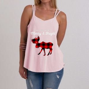 Merry And Bright Buffalo Plaid Christmas Moose Women's Strappy Tank