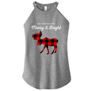 Merry And Bright Buffalo Plaid Christmas Moose Women's Perfect Tri Rocker Tank