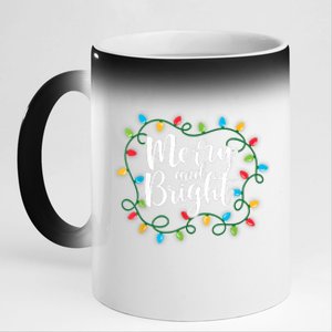 Merry And Bright Funny Family Matching Christmas Outfit 11oz Black Color Changing Mug