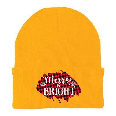 Merry And Bright Buffalo Plaid Christmas Knit Cap Winter Beanie