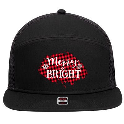 Merry And Bright Buffalo Plaid Christmas 7 Panel Mesh Trucker Snapback Hat