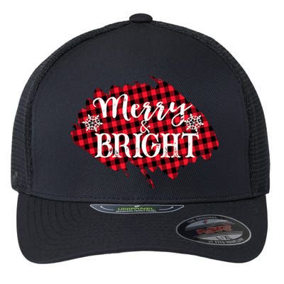 Merry And Bright Buffalo Plaid Christmas Flexfit Unipanel Trucker Cap