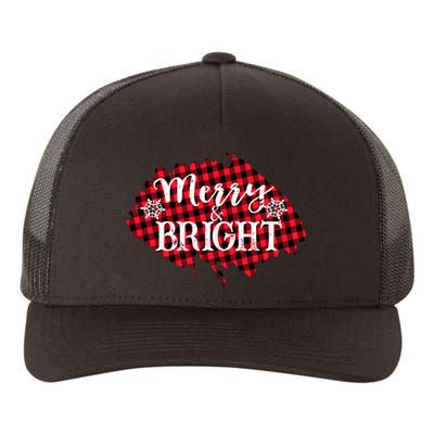 Merry And Bright Buffalo Plaid Christmas Yupoong Adult 5-Panel Trucker Hat