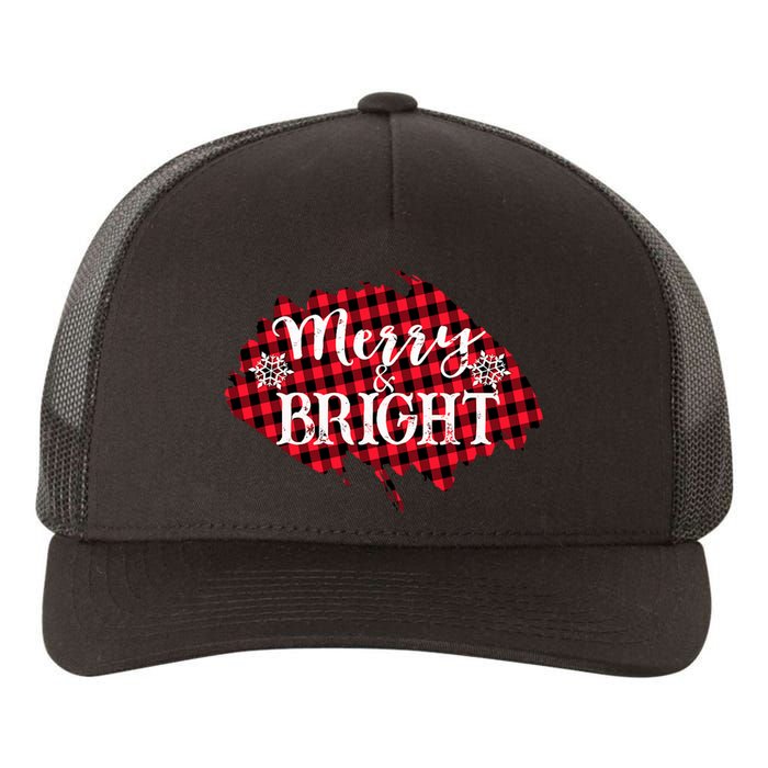 Merry And Bright Buffalo Plaid Christmas Yupoong Adult 5-Panel Trucker Hat