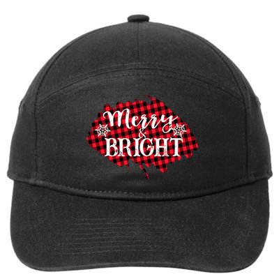 Merry And Bright Buffalo Plaid Christmas 7-Panel Snapback Hat