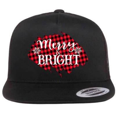 Merry And Bright Buffalo Plaid Christmas Flat Bill Trucker Hat