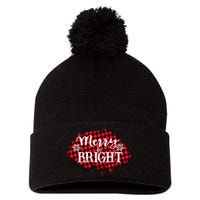 Merry And Bright Buffalo Plaid Christmas Pom Pom 12in Knit Beanie