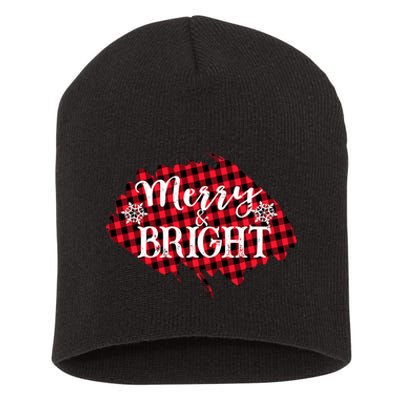 Merry And Bright Buffalo Plaid Christmas Short Acrylic Beanie