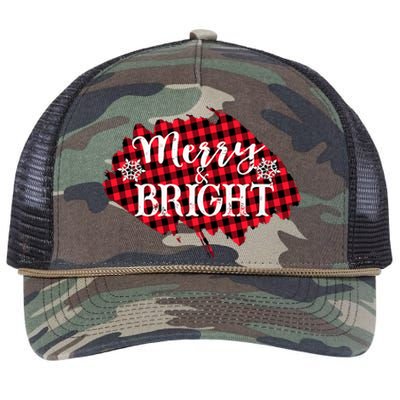 Merry And Bright Buffalo Plaid Christmas Retro Rope Trucker Hat Cap