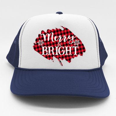 Merry And Bright Buffalo Plaid Christmas Trucker Hat