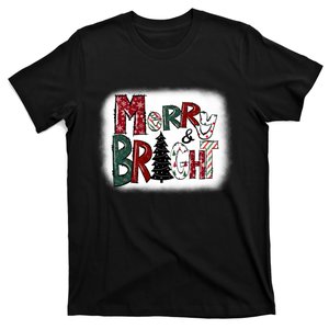 Merry And Bright Funny Tree Christmas Bleached T-Shirt