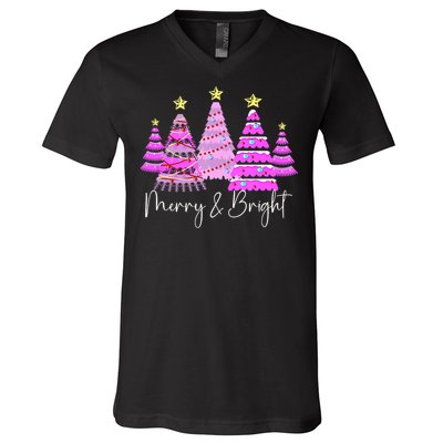 Merry And Bright Leopard Christmas Tree Christmas Costume Long Sleeve V-Neck T-Shirt