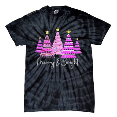 Merry And Bright Leopard Christmas Tree Christmas Costume Long Sleeve Tie-Dye T-Shirt