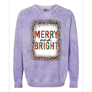 Merry And Bright Leopard Christmas Bleached Colorblast Crewneck Sweatshirt